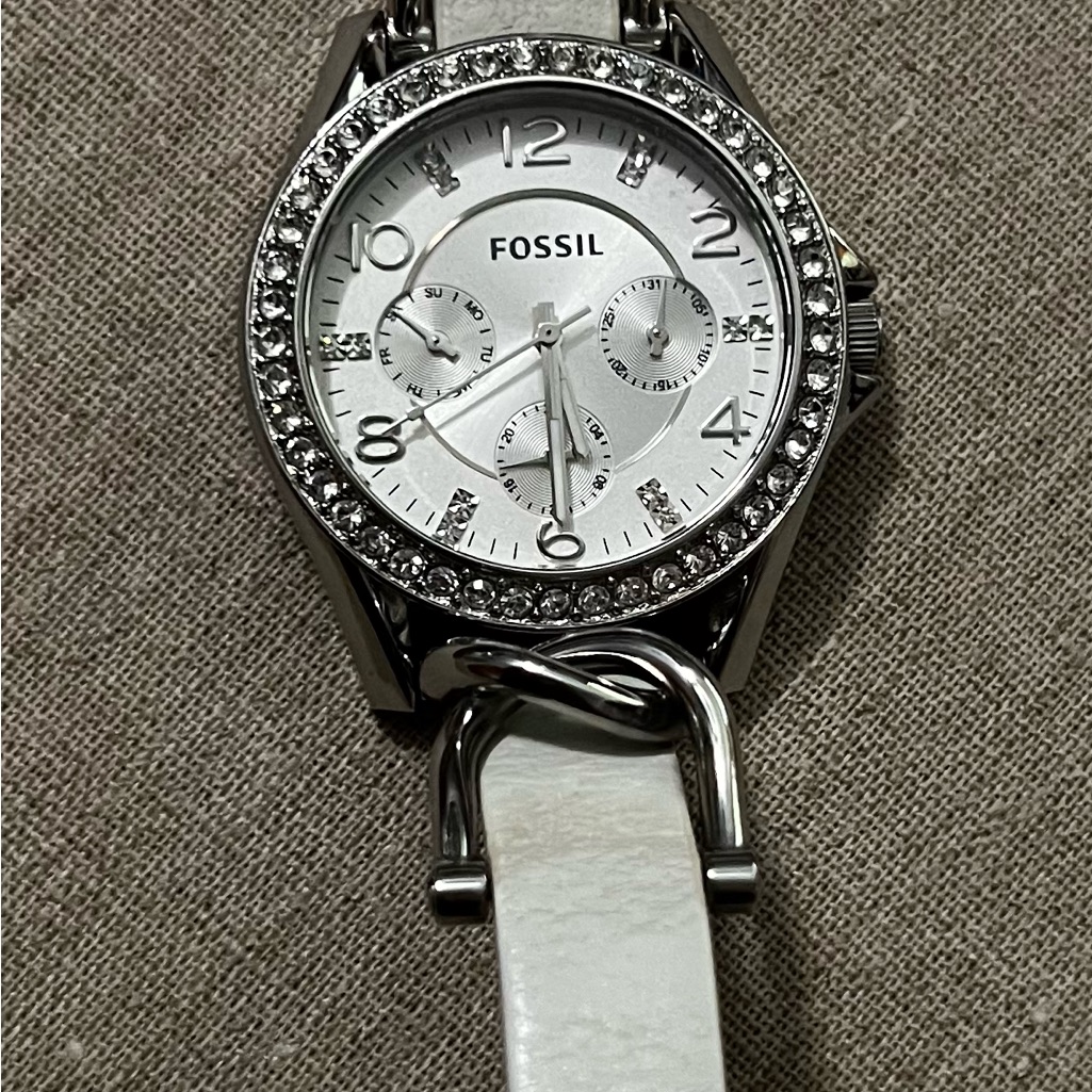 Fossil Silver And White Watch With Crystal Embellishments